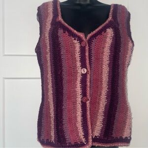 A‎ Lucy Horton Original vintage crochet sweater button up vest pinks purples s/m